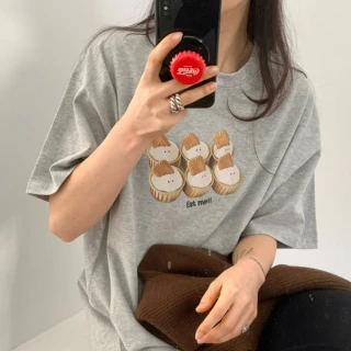 【UniStyle】圓領短袖T恤 韓版可愛蛋糕印花上衣 女 UP1532(花灰)