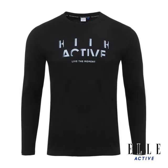 【ELLE ACTIVE】男女同款 漸層印花LOGO圓領長袖T恤-黑色(EA24S2F1701#99)