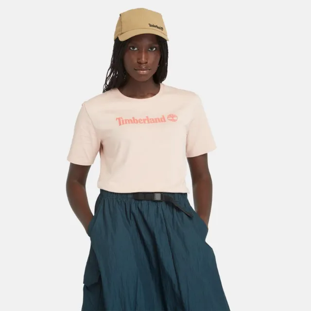 【Timberland】女款淺粉色 Logo 短袖休閒T恤(A6AZPEBI)