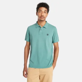 【Timberland】男款藍綠色休閒短袖Polo衫(A6R29CL6)