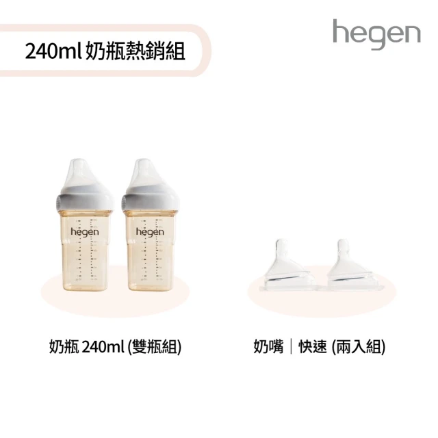 hegenhegen 240ml 奶瓶好銷組(寬口奶瓶 240ml雙瓶組+奶嘴快速 兩入組)