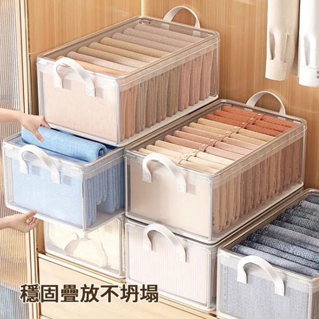【kingkong】透明PVC鋼架衣物收納箱 衣褲收納盒 抽屜收納筐 帶提手(47x28x20cm)