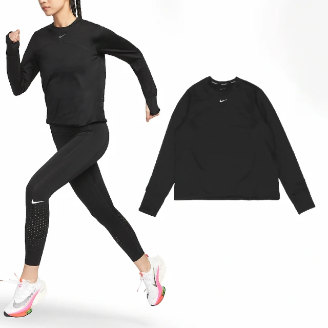 NIKE 耐吉 長袖 Dri-FIT Swift 女款 黑 銀 速乾 防曬 拇指孔 拉鍊口袋 運動 跑步 長T(FB4298-010)