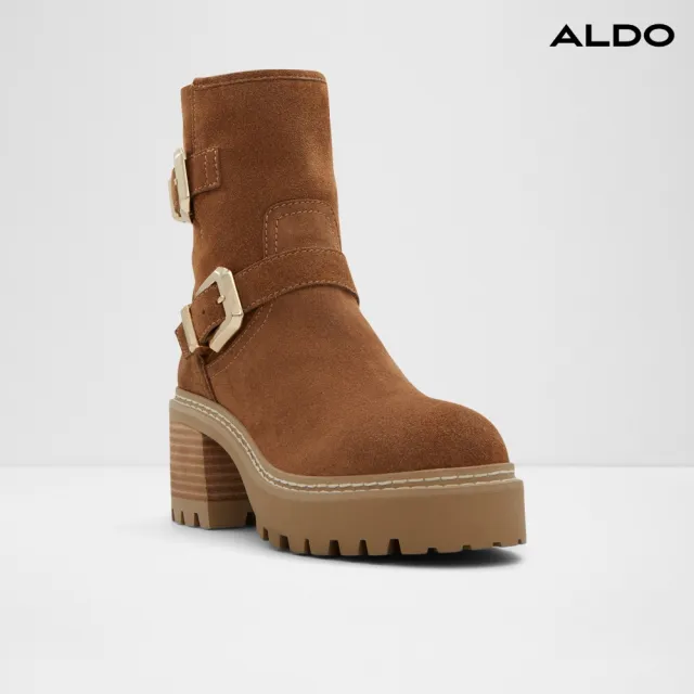 【ALDO】PALOMINA-時尚風範雙扣帶粗跟厚底短靴-女靴(棕色)