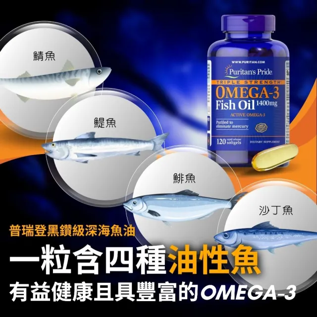 【Puritan’s Pride】深海魚油膠囊 黑鑽級 120顆膠囊(三倍濃縮精華)