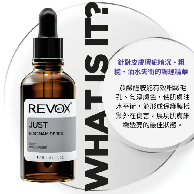 【REVOX B77 瑞博士】菸鹼醯胺10%細膚精華液30ML(全面平衡調理 毛孔肌理細緻勻亮)