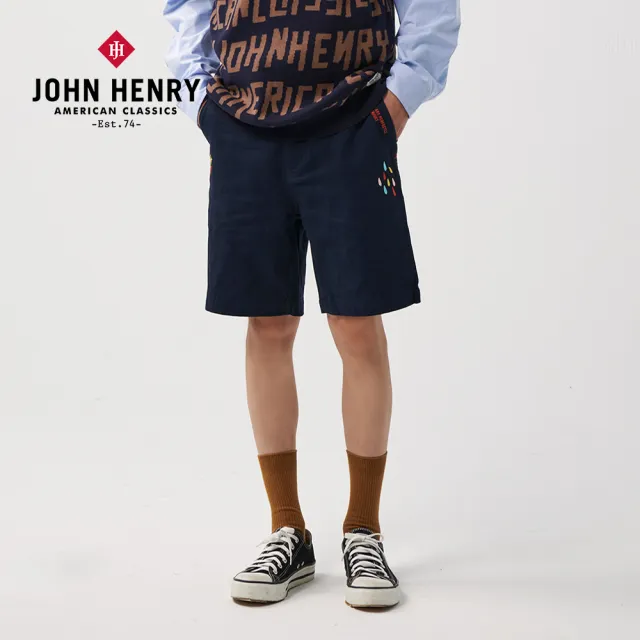 【JOHN HENRY】綻放 多彩刺繡短褲-藍色
