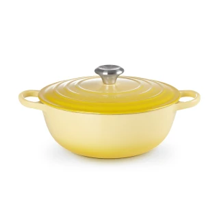 【Le Creuset】典藏琺瑯鑄鐵鍋媽咪鍋26cm(閃亮黃-鋼頭)