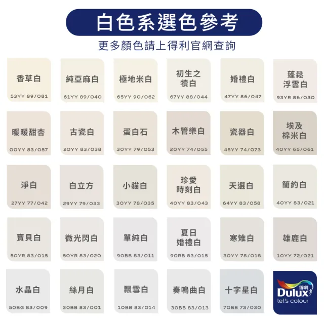 【得利】Dulux官方旗艦店★A922 全效水泥漆 精選白色系 電腦調色（3公升裝）｜客製化調色漆(油漆)