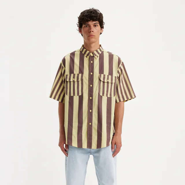 【LEVIS】Skateboarding™滑板系列 男款 雙袋條紋短袖襯衫 上衣 熱賣單品 A4329-0003