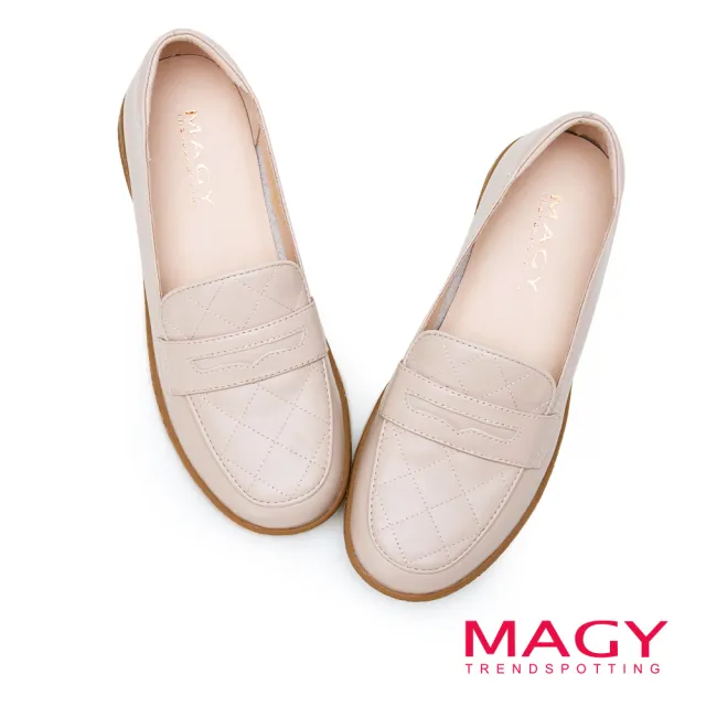 【MAGY】牛皮縫線厚底樂福鞋(裸色)