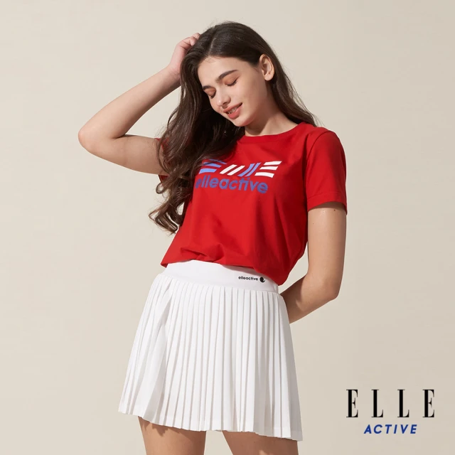 【ELLE ACTIVE】男女共款 法式經典配色圓領短袖T恤-紅色(EA24M2F1602#75)