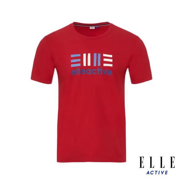 【ELLE ACTIVE】男女同款 法式經典配色圓領短袖T恤-紅色(EA24M2F1602#75)