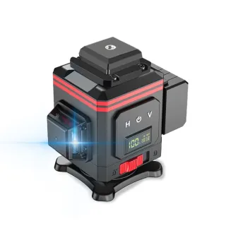 【Cang小達】水平儀 雷射水平儀（12線藍光兩電）黑紅款(LED電量顯示/觸控式/紅外線/自動打斜線)