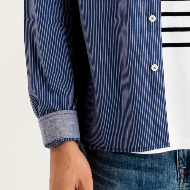 【Arnold Palmer 雨傘】男裝-質感格紋純棉長袖襯衫(藍色)