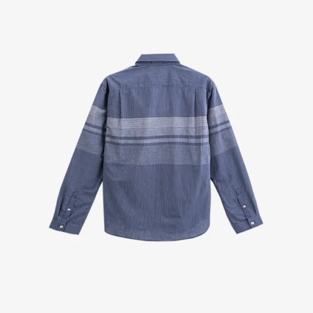 【Arnold Palmer 雨傘】男裝-質感格紋純棉長袖襯衫(藍色)