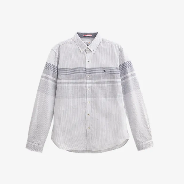 【Arnold Palmer 雨傘】男裝-質感格紋純棉長袖襯衫(白色)