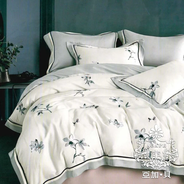 AGAPE 亞加．貝 頂級60支《彩花卉》100%純天絲 雙人特大6x7尺 四件式兩用被床包組(專櫃100天絲精製)