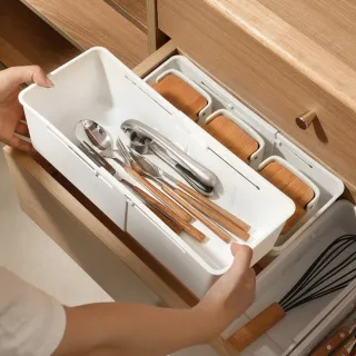 【Dagebeno荷生活】可伸縮抽屜分類收納盒 廚房餐具筷子整理盒 文具雜物盒(窄款小號1入)