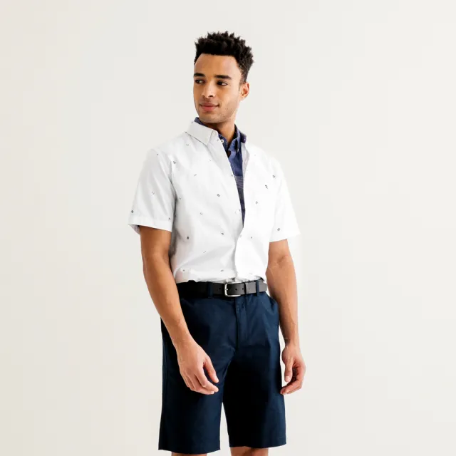 【Arnold Palmer 雨傘】男裝-滿版品牌印花短袖襯衫(白色)
