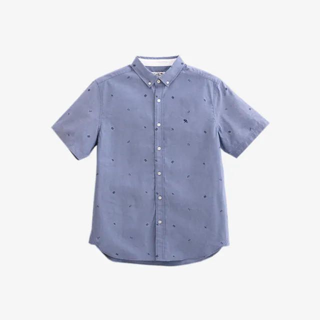 【Arnold Palmer 雨傘】男裝-滿版品牌印花短袖襯衫(藍色)