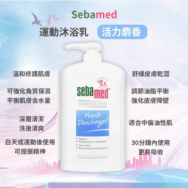 【SEBAMED】運動沐浴乳1000ml #活力麝香*兩入組(平行輸入/壓頭版.無外盒)