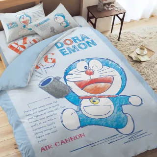 【戀家小舖】台灣製-正版卡通授權枕套床包三件組-雙人加大(祕密道具素描集-多啦A夢)