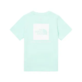 【The North Face 官方旗艦】北面兒童湖水綠色純棉品牌LOGO印花短袖T恤｜899EO00(上衣/LOGO)