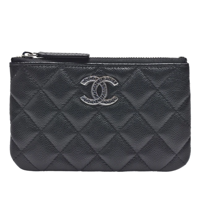 CHANEL 香奈兒 經典菱格粒紋牛皮品牌雙C LOGO拉鍊零錢包(黑色AP3833C-BLK-SS)