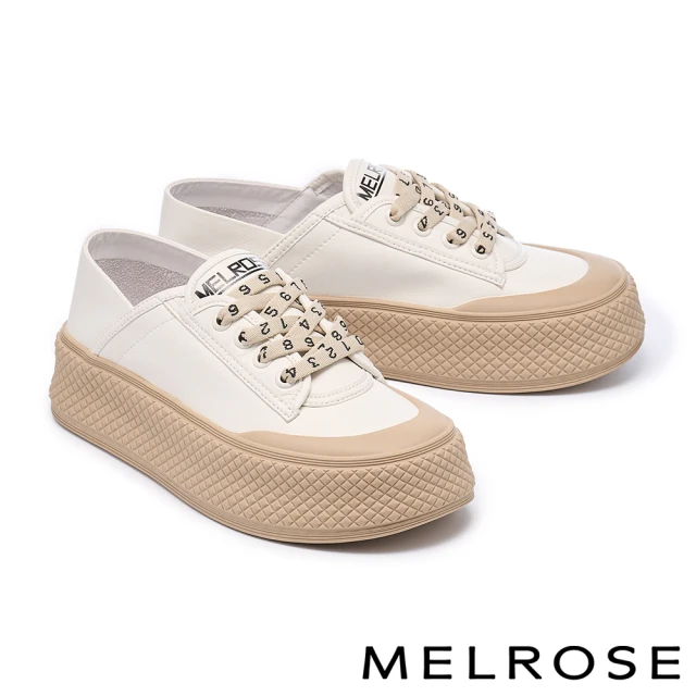 MELROSE 美樂斯 潮流數字造型鞋帶牛皮QQ厚底休閒鞋(米)