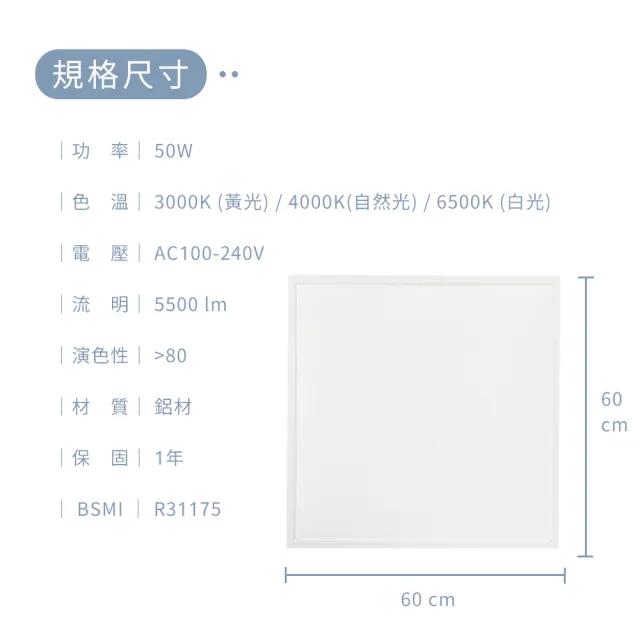 【台灣品牌】國家認證 超爆亮 50W LED平板燈 高達5500流明值 直下式 無眩光不閃爍 取代舊型T8輕鋼架