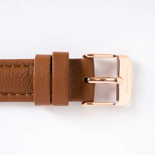 【THEODORA’S 希奧朵拉】Apollo 三眼真皮手錶(小錶面) 三眼粉膚-真皮橘棕(日期顯示 真三眼)