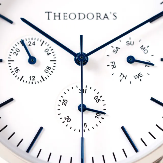 【THEODORA’S 希奧朵拉】Apollo 三眼金屬手錶 三眼銀白-米蘭銀(日期顯示 真三眼)