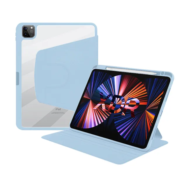【OMG】iPad Air11吋 Air5/Air4 10.9吋 旋轉三折平板保護套(氣囊防摔保護殼  智能休眠筆槽皮套)