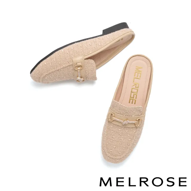 【MELROSE】美樂斯 高雅品味晶鑽一字釦毛呢布穆勒低跟拖鞋(杏)