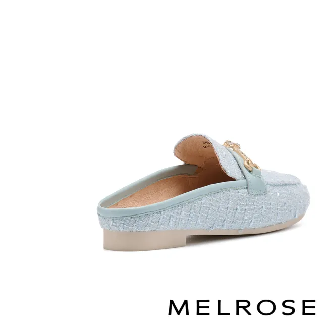 【MELROSE】美樂斯 高雅品味晶鑽一字釦毛呢布穆勒低跟拖鞋(藍)