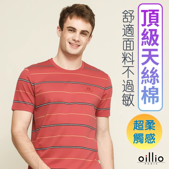 oillio 歐洲貴族 男裝 短袖修身圓領衫 涼感 吸濕排汗 透氣 彈力(紅色 法國品牌)