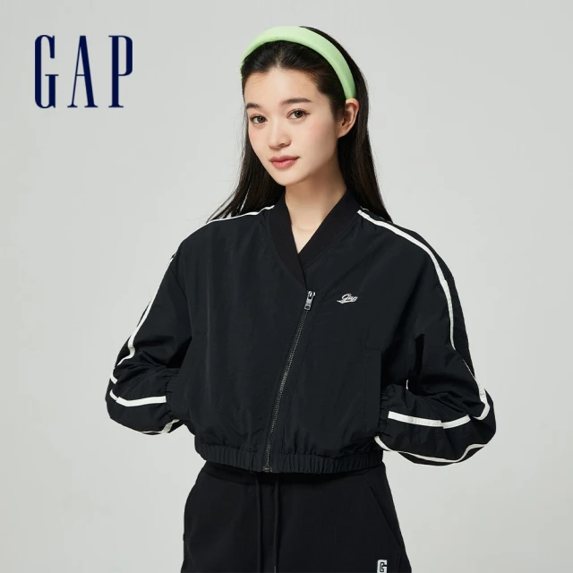 GAP 女裝 Logo立領短版外套-黑色(872713)