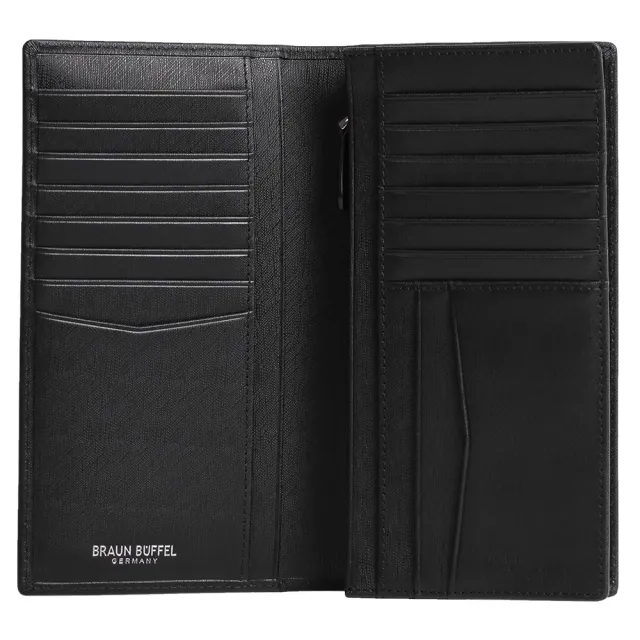 【BRAUN BUFFEL 德國小金牛】HOMME-M 17卡拉鍊零錢長夾-黯黑(BF306-301-BK) 錢包送禮推薦