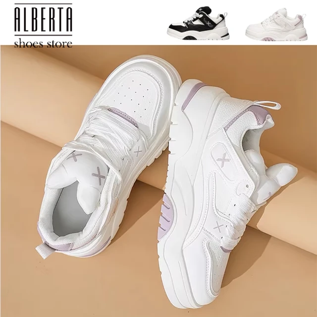 Alberta 偏小 潮流可愛立體小耳朵 透氣運動休閒厚底板鞋 學院風小白鞋 2色