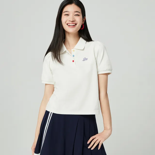 【GAP】女裝 Logo短袖POLO衫 親膚系列-米白色(890005)
