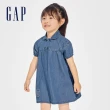 【GAP】女幼童裝 Logo翻領短袖牛仔洋裝-深藍色(890347)