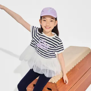 【GAP】女童裝 Logo純棉印花圓領短袖T恤-藍白條紋(890373)