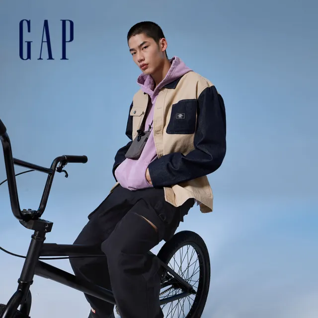 【GAP】男裝 純棉工裝翻領外套-卡其色(877196)