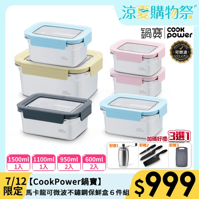 【CookPower 鍋寶】馬卡龍可微波不鏽鋼保鮮盒6件組(EO-BVS44151195Z61Z)