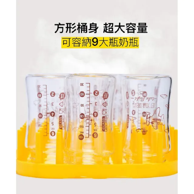 【Piyo Piyo 黃色小鴨】消毒鍋玻璃寬口奶瓶組(晶鑽4大2小)