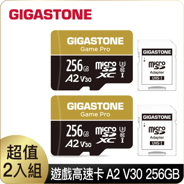 【GIGASTONE 立達】microSDXC UHS-Ⅰ U3 A2V30 256GB遊戲高速記憶卡-2入組(支援Switch/GoPro)