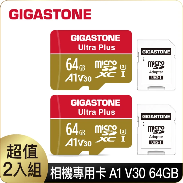 【GIGASTONE 立達】microSDXC UHS-Ⅰ U3 A1V30 64GB相機攝影記憶卡-2入組(支援行車紀錄器/監視器)