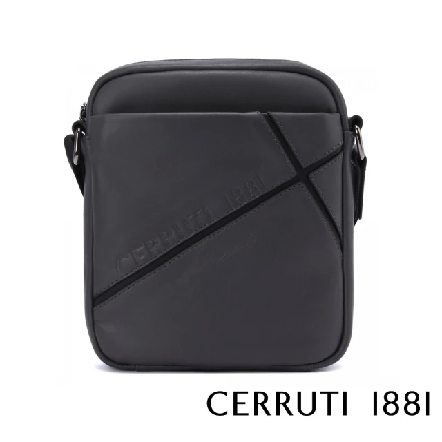 【Cerruti 1881】限量2折 義大利頂級小牛皮肩背包 全新專櫃展示品(灰色 CEBO06256M)