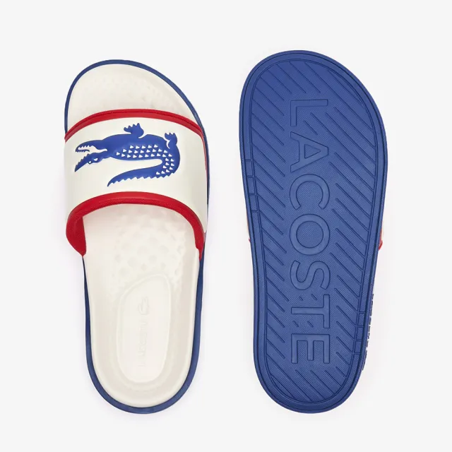 【LACOSTE】SERVE SLIDE 男鞋 雙色鱷魚LOGO拖鞋 藍白 外出拖鞋 室內拖鞋(47CMA0014_W1B 24ss)